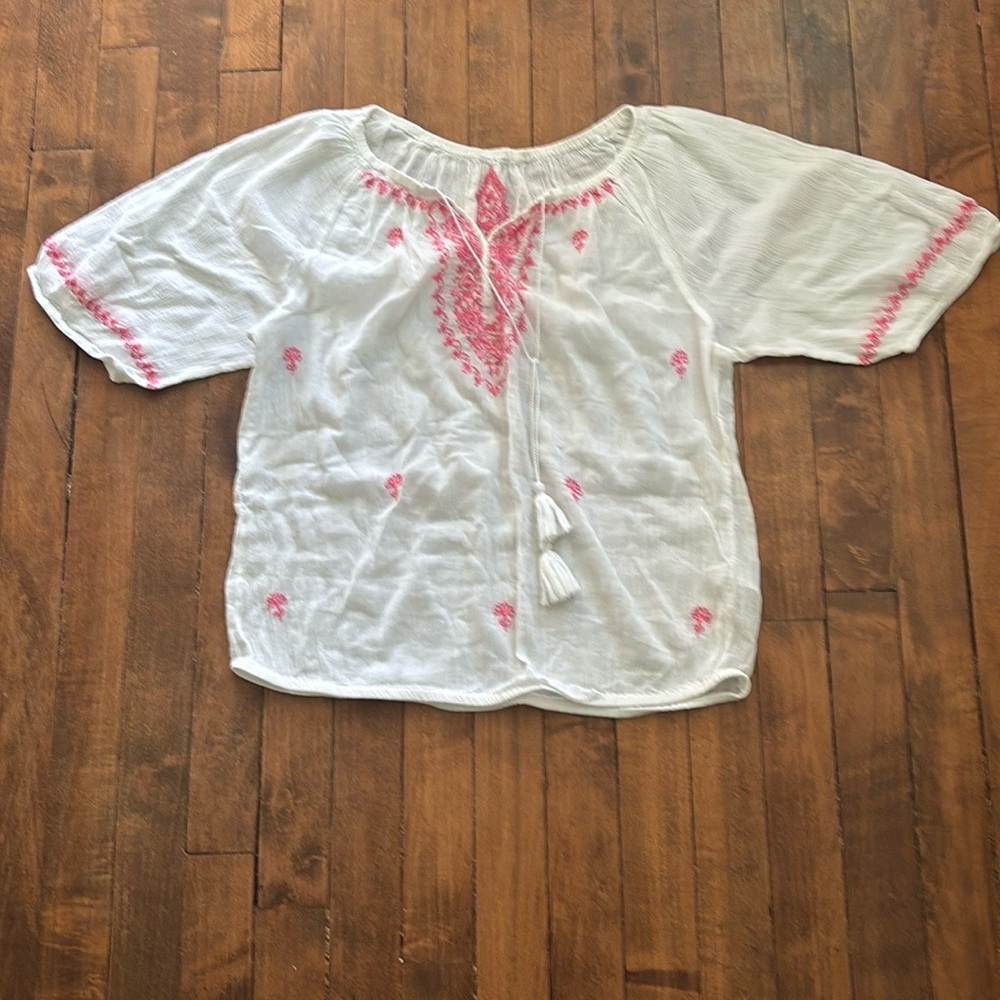 White Blouse with Pink Embroidery